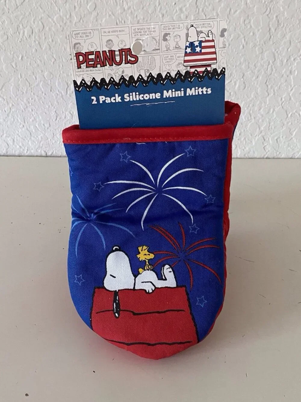 2 Pk‎ Peanuts Snoopy Woodstock 4th Of July Mini Oven Mitts Patriotic Fireworks